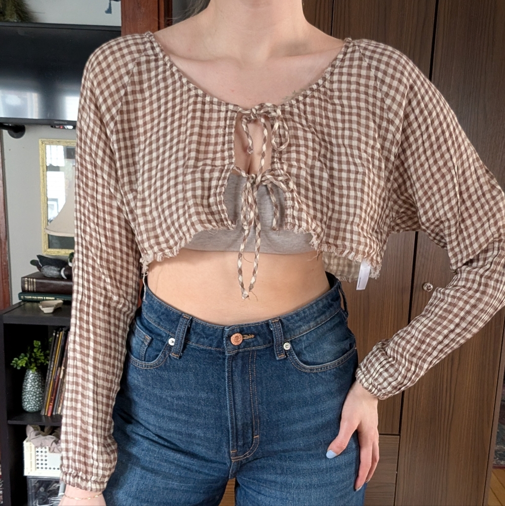 Brown Checkered Crop Top
